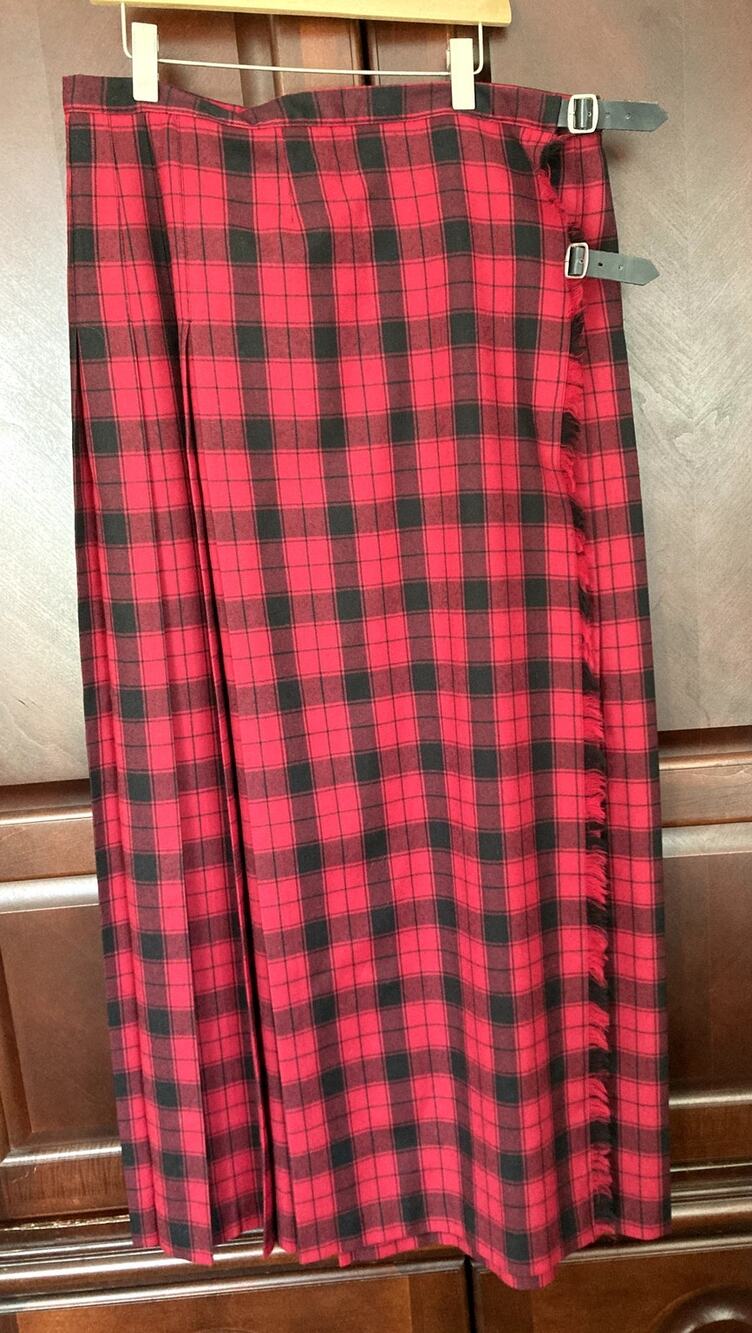 Laura Ashley -Traditional Vintage Wool Red Black Tartan Kilt Maxi Skirt - 12